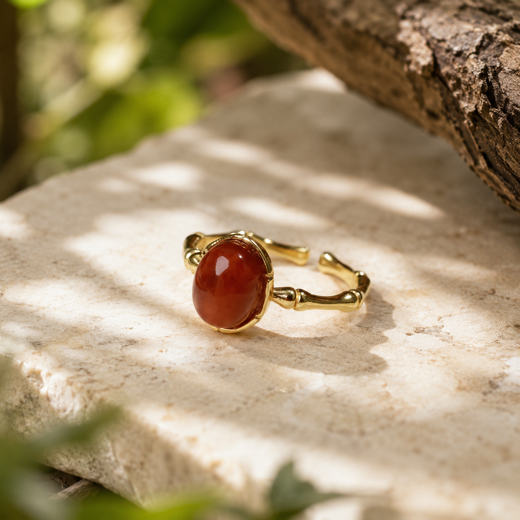Carnelian Bamboo Open Ring