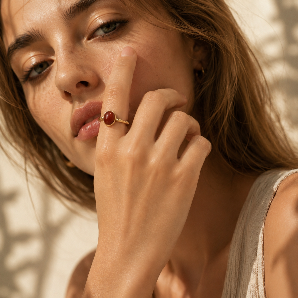 Carnelian Bamboo Open Ring