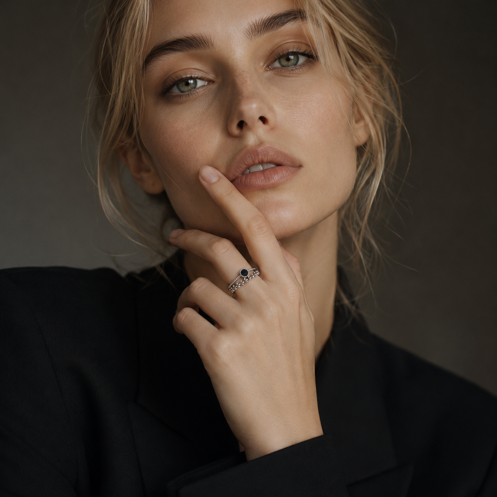Black Obsidian Open Ring